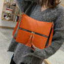 Casual Tassel Crossbody Bag Women PU Leather Satchel Shoulder Bags (Orange) SN9F