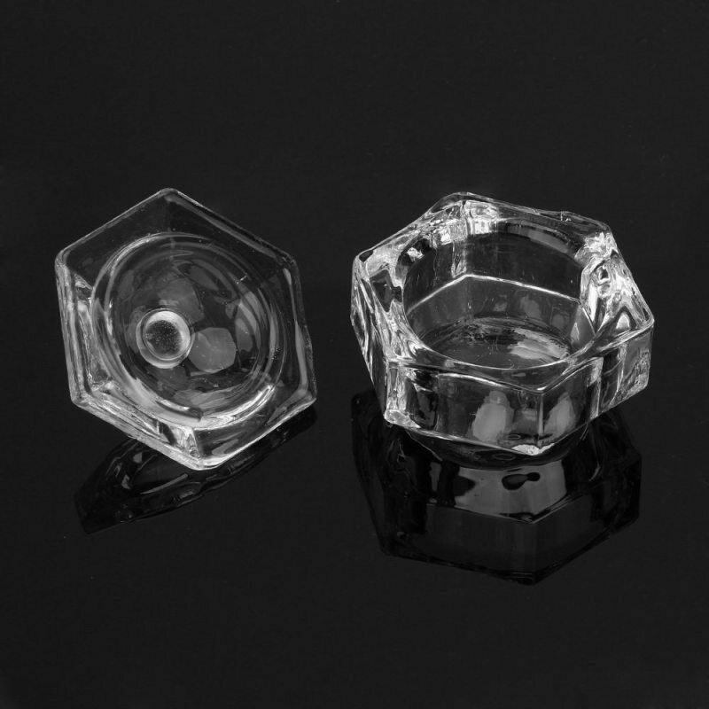 2x Glass Crystal Bowl Cup Dappen Dish Arcylic Nail Art Liquid Powder Container