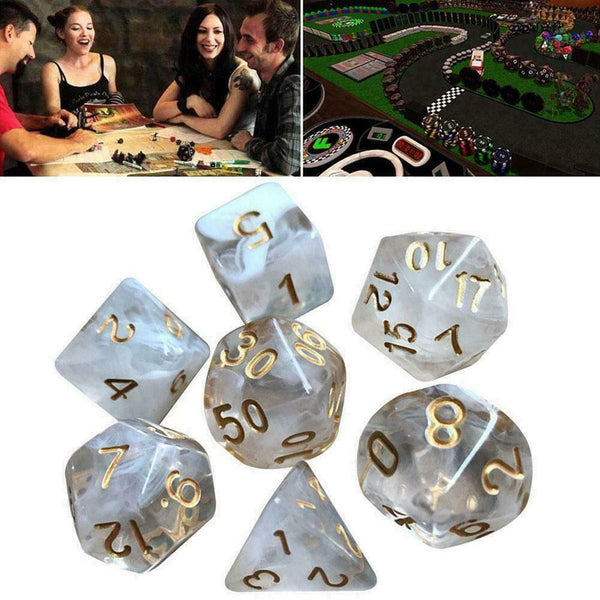7PCS/Set Two-color Transparent Multi-faceted Dice Geometric Shape Game T1H7