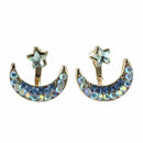 Female Pretty Moon Star Crystal Rhinestone Earrings Jewelry Suite - Blue