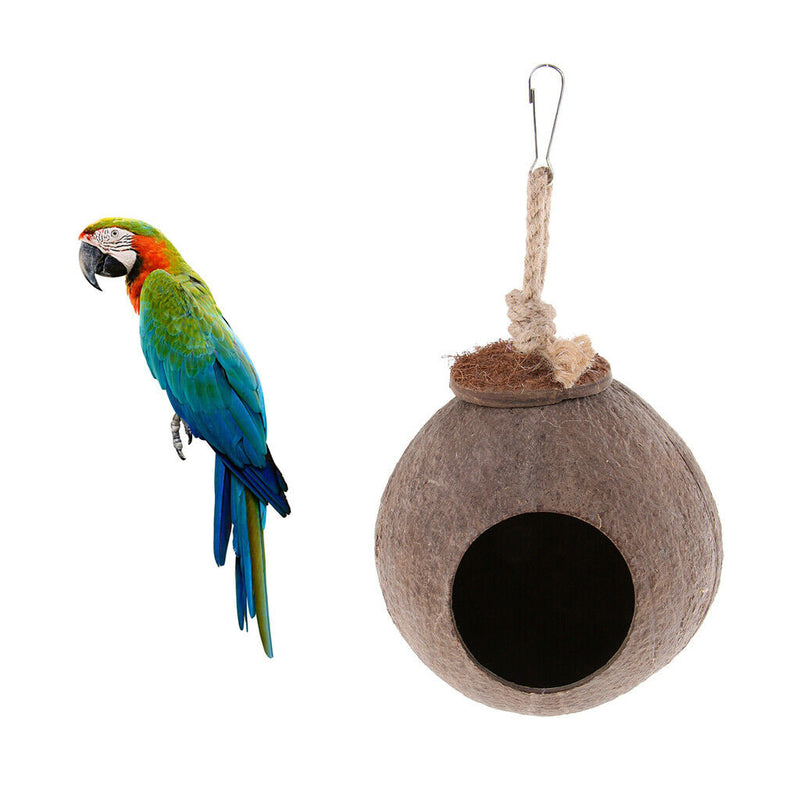 Natural Coconut Shell Bird Nest Cage Feeder Hanging Standing Toys Parrot