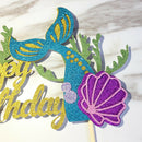 Starfish Mermaid Happy birthday Cake Toppers Cupcake Baby Shower DIY LJ