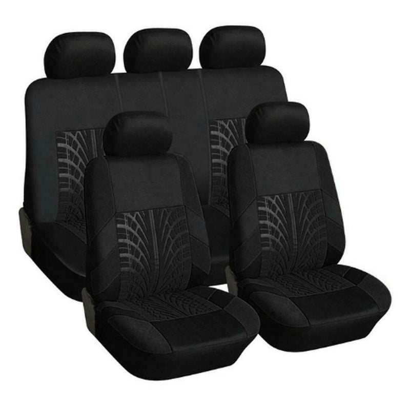 9pcs Car Seat Covers Tire Track Style Auto Styling Seat Protector (Black)