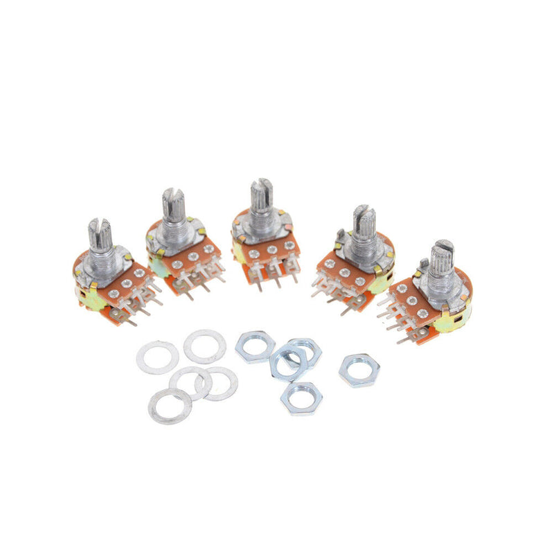 5pcs Dual Stereo Potentiometer Pot WH148 50K Ohm R Linear Shaft 15mm 6Pin B Cy