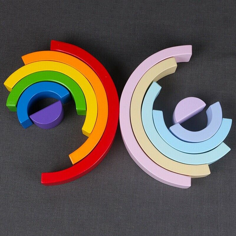 Colorful Wood Rainbow Building Blocks Toys Creative Assembling Blocks Circl A1P9