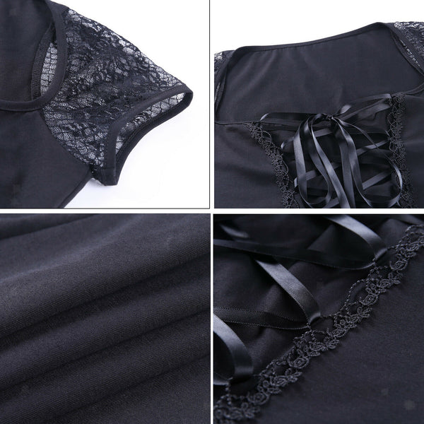 Gothic T-Shirt Streewear Lace Shirt Tight Blouse Crop Top Party Sweatshirt