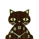 Night Light Cat Bracket Wall Clocks Battery Operated, Walnut Color Wood Silent
