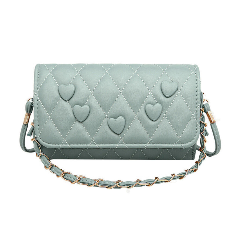 Women Love Lattice Pattern Crossbody Bag PU Shoulder Totes Handbag (Green)