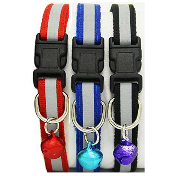 Adjustable Reflective Pet Collar Safety Buckle with Bell for Cat Dog, 3 Pie