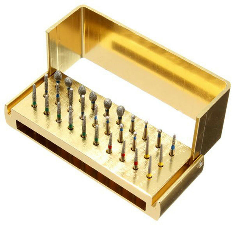 30pcs Steel Dental Diamond Burs Drill Disinfection Block Handpieces Holder Dril
