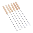 6PCs Stainless Steel Chocolate Cheese Dessert Fondue Pot Forks Oak BBQ Tool