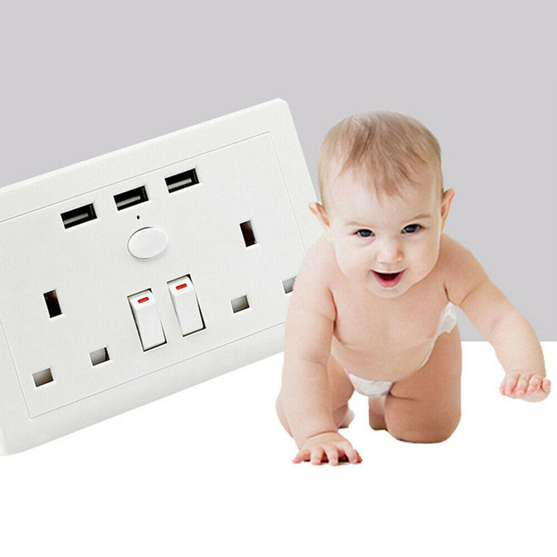 Durable With 3 USB Charger Outlet Smart Wall UK Plug Portable Electronic Socket