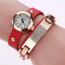 Douya Round Dial Quartz Watch Women Rhinestone Bracelet Wristwatch (Red) A