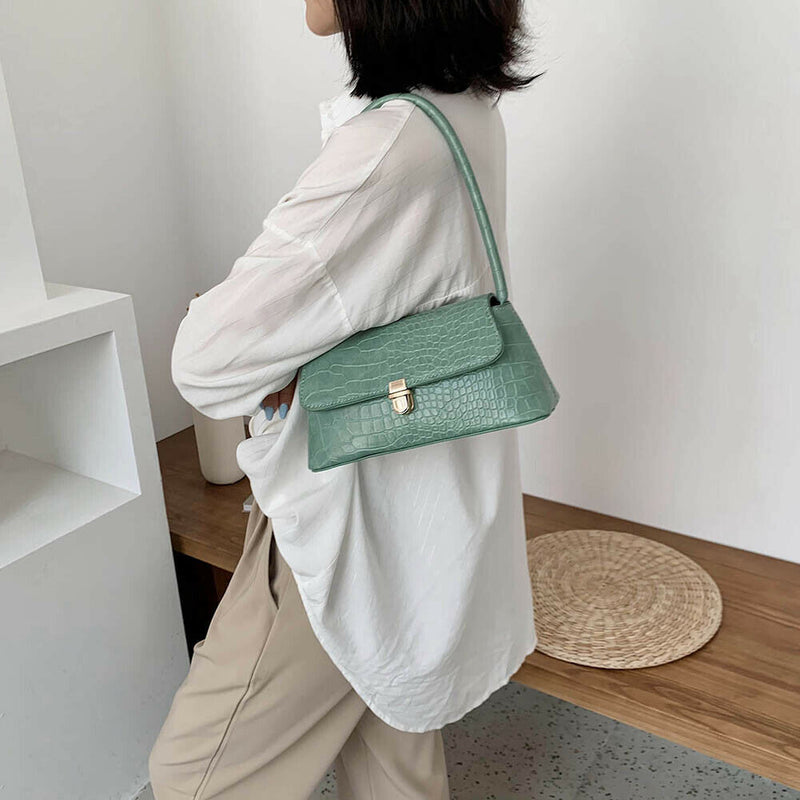 Alligator Pattern Women Handbags Leather Retro Shoulder Totes Bag (Green)