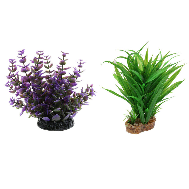 2Pcs Natural Looking Artificial Green & Purple Aquarium Plant Decor Ornament