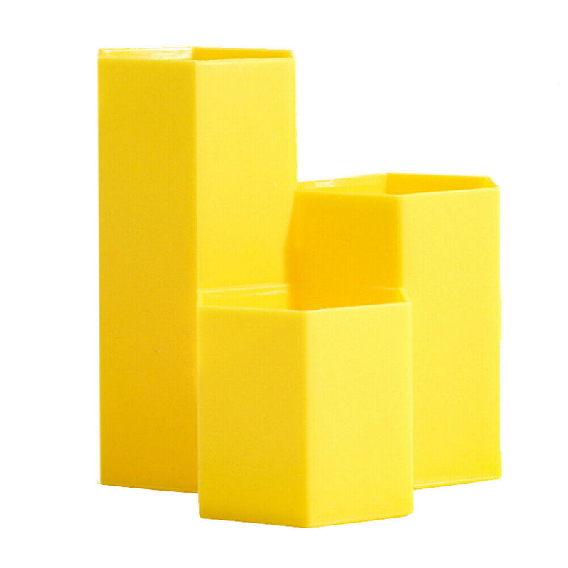 3 Lattices Makeup Brush Storage Box Cosmetics Pen Holder Organizer (Yellow) A