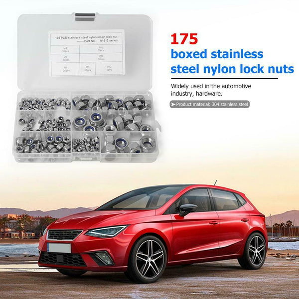175pcs 304 Stainless Steel Hexagon Lock Nuts Nylon Insert Self Locking Nuts