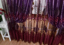 Floral Leaf Window Divider Voile Cortina Jacquard Sheer Curtain Dark Purple
