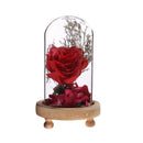 Romantic Red Rose Glass Wooden Base Ornaments Festival Decor Birthday Gifts A