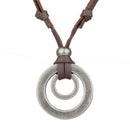 Fashion Mens Retro Leather Cord Necklace Double Circle Ring Pendant Jewelry Gift