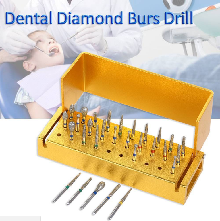 30pcs Steel Dental Diamond Burs Drill Disinfection Block Handpieces Holder Dril