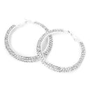 1 pair Creoles Earrings Alloy Earrings with 2-Row Rhinestone Diameter of 40 S7E3