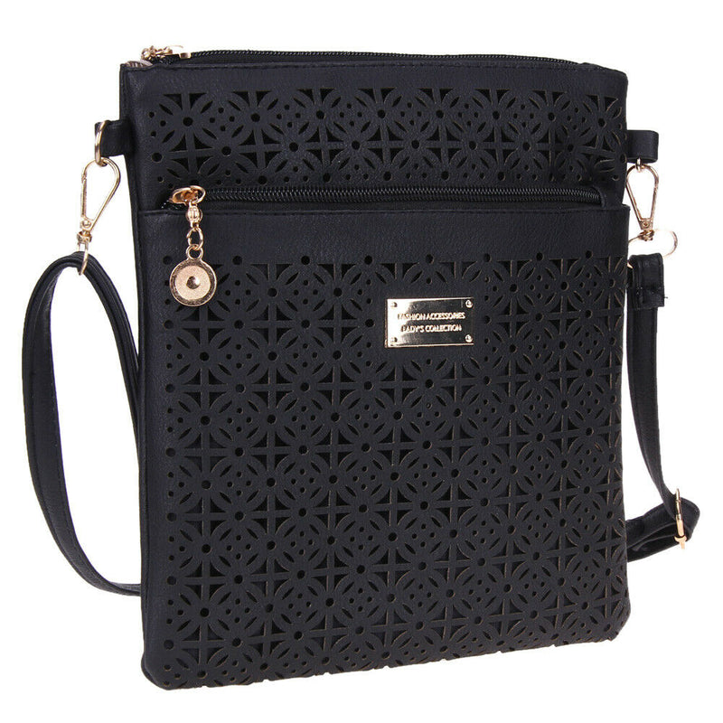Leisure Hollow Out Women Wallet Shoulder Crossbody Bag (Black)