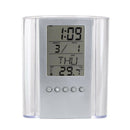 Transparent Electronic Pen Holder Container Lcd Digital Alarm Clock Desk Pe C3K1