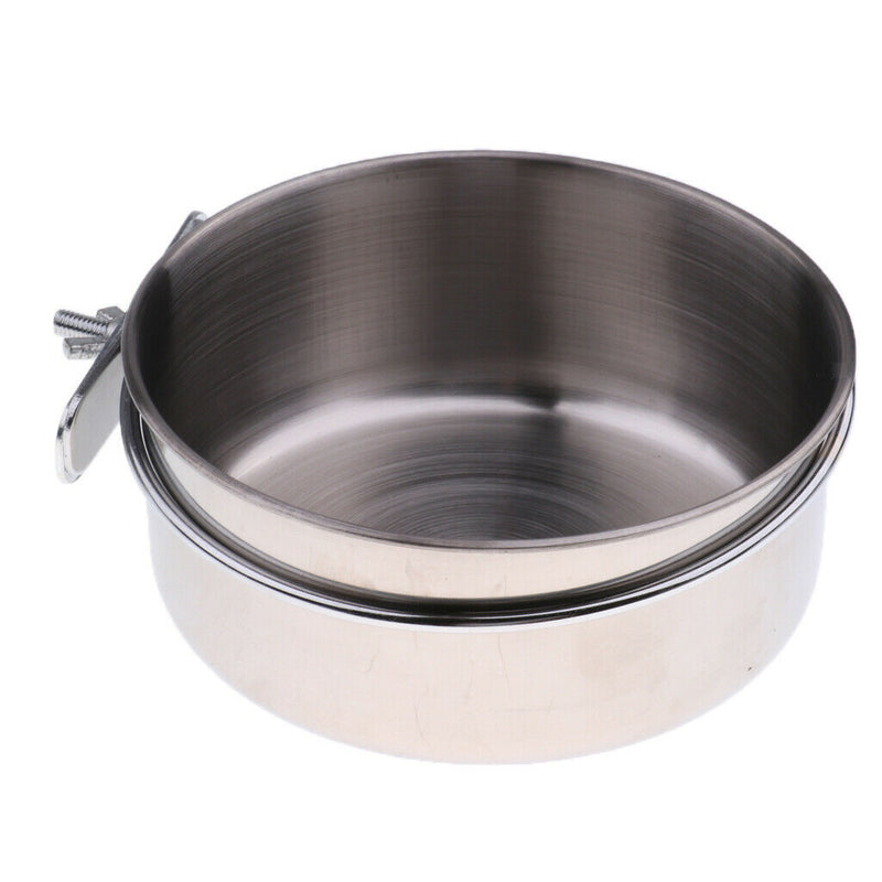 2 Pcs Stainless Steel Cage Coop Hook Cup Bird Dog Animal Food Water Bowl