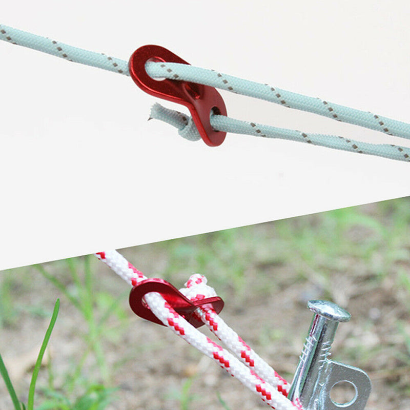 10Pcs Camping Tent Lock Cord Rope Fastener Guy Line Bent Runner Tensioner Alloy