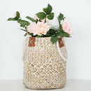 Wicker Handed Basket Beach Bag Shop Tote Flowerpot Planter Holder White L