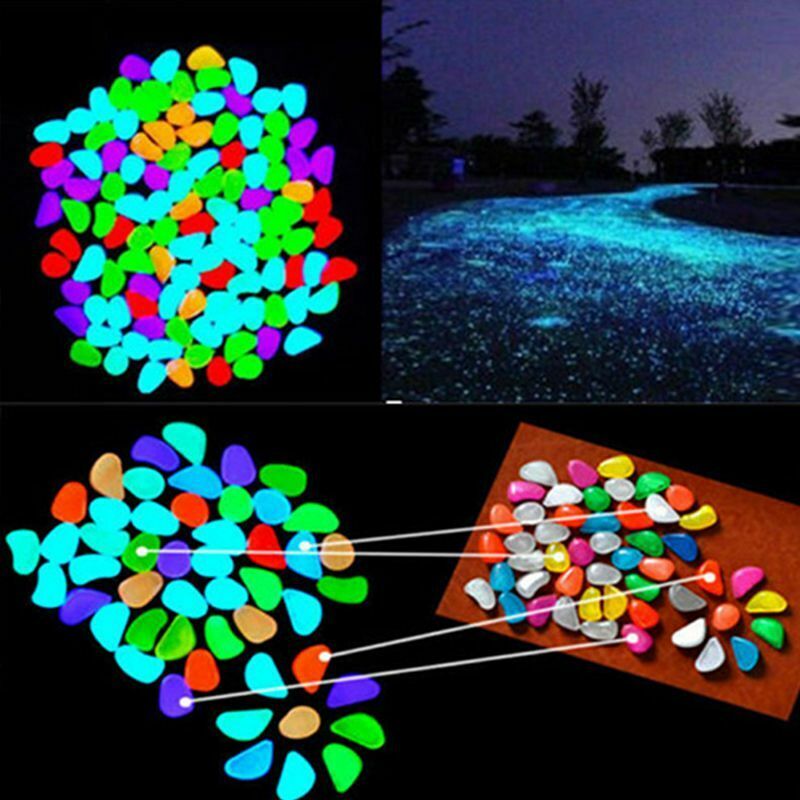 100Pcs Glow in the Dark Pebbles Artificial Stone Walkway Aquarium Fish Tank G7Z1