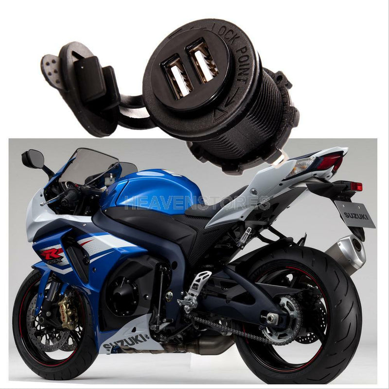 12V 2 Dual USB Port Car Motorcycle Cigarette Lighter Socket Charger Waterproof