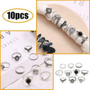 10Pcs/set Retro Women Geometric Crystal Gem Leaves Finger Knuckle Rings Jew C6D6