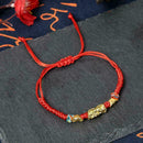 Hand-woven Red Rope Bracelet with Golden Pi Xiu Beauty Charms Pendant Delic J6O5