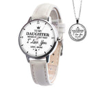 2pcs/set Leather Band Watch Pendant Necklace Women Quartz Watches (White) A