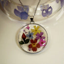 Pressed Flower Round Pendant Necklace N1B1
