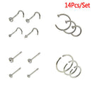 14pcs Surgical Steel Crystal Screw Nose Studs Ring Hoop Body Piercing Jewelry TE