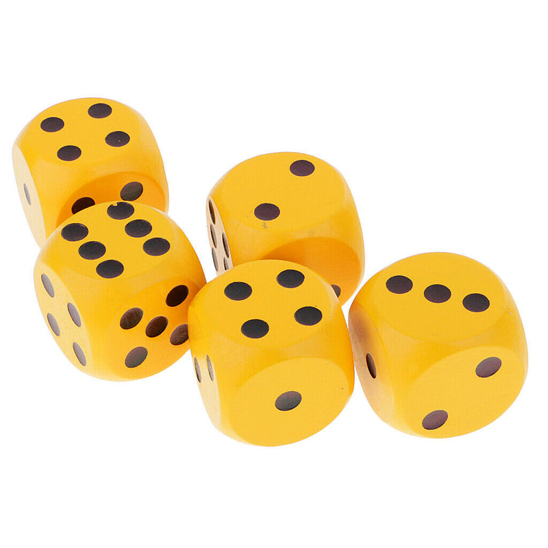 5x Table Game Dice D6 Wooden Die for Drinking Game D&D Game Toys Gift Yellow