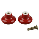 2pcs Red Round Ceramic Cupboard Knob Drawer Cabinet Pull Handle S A2Z5