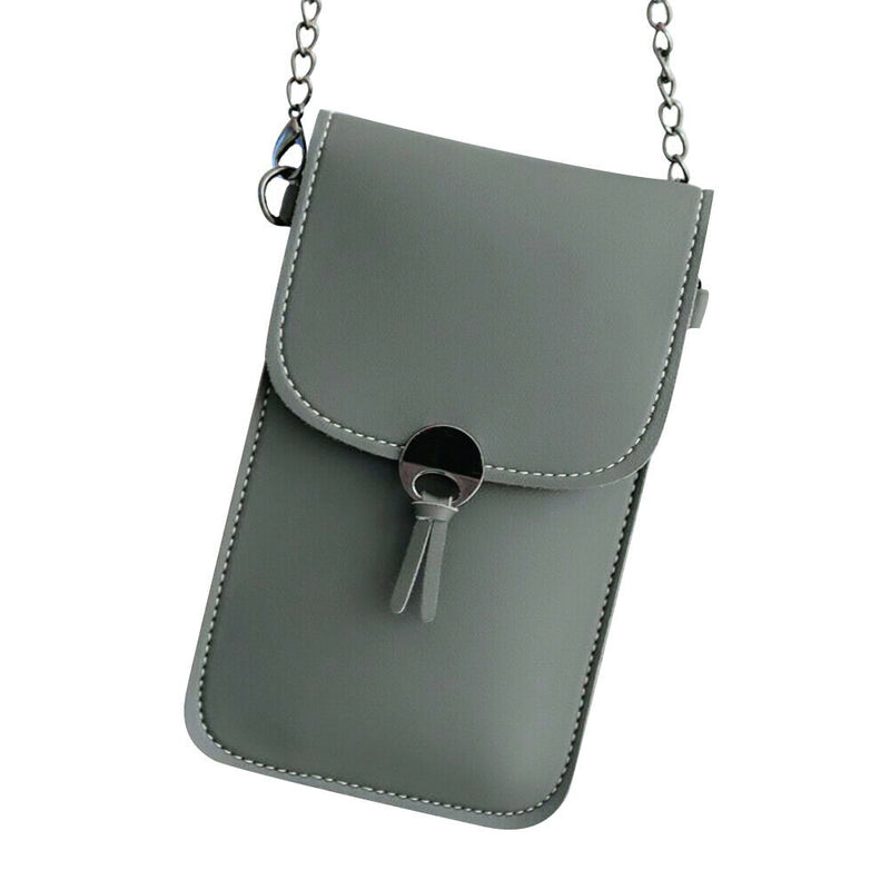 Touch Screen Phone Purse Women PU Shoulder Chain Mini Pouch (Dark Grey)
