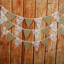 Linen Burlap Fabric Bunting Banner Lace Flowers Flag Pennant Banner Wedding