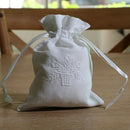 3x Small White Drawstring Gift Bag Cotton Cloth Jewelry Pouch Wedding Embroidery