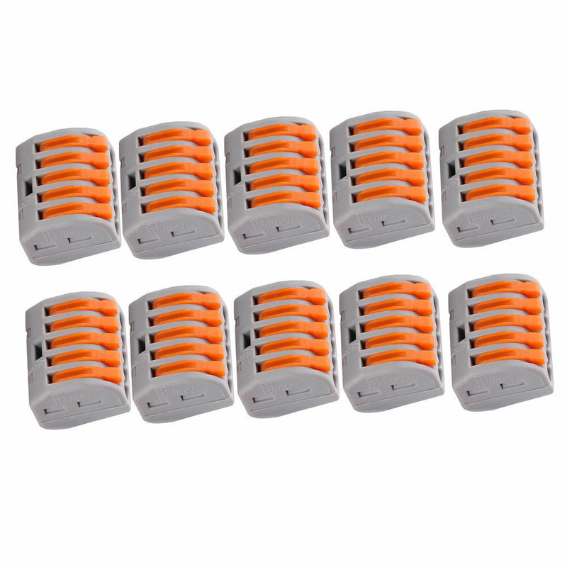 10x SPRING LEVER TERMINAL BLOCK ELECTRIC CABLE WIRE CONNECTOR 5 WAY Gw