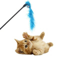 Pet Teaser Feathers Bell Stick Cats Catcher Interactive Wand Toys (Blue)