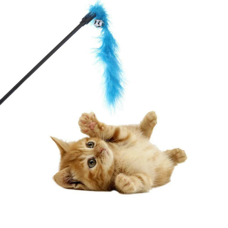 Pet Teaser Feathers Bell Stick Cats Catcher Interactive Wand Toys (Blue)