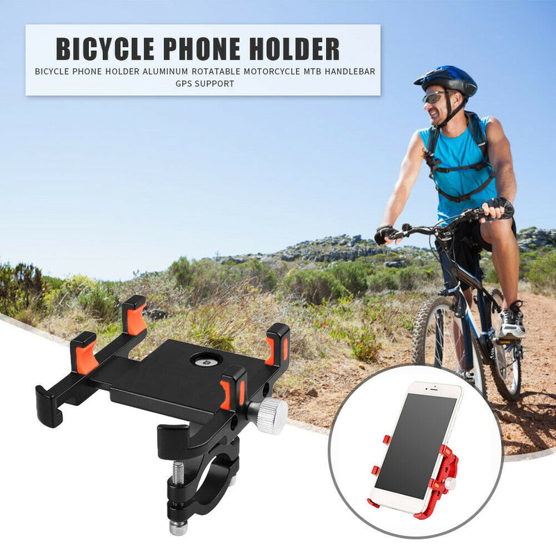 Bicycle Phone Holder Aluminum Motorcycle Handlebar Support Stand (Black)