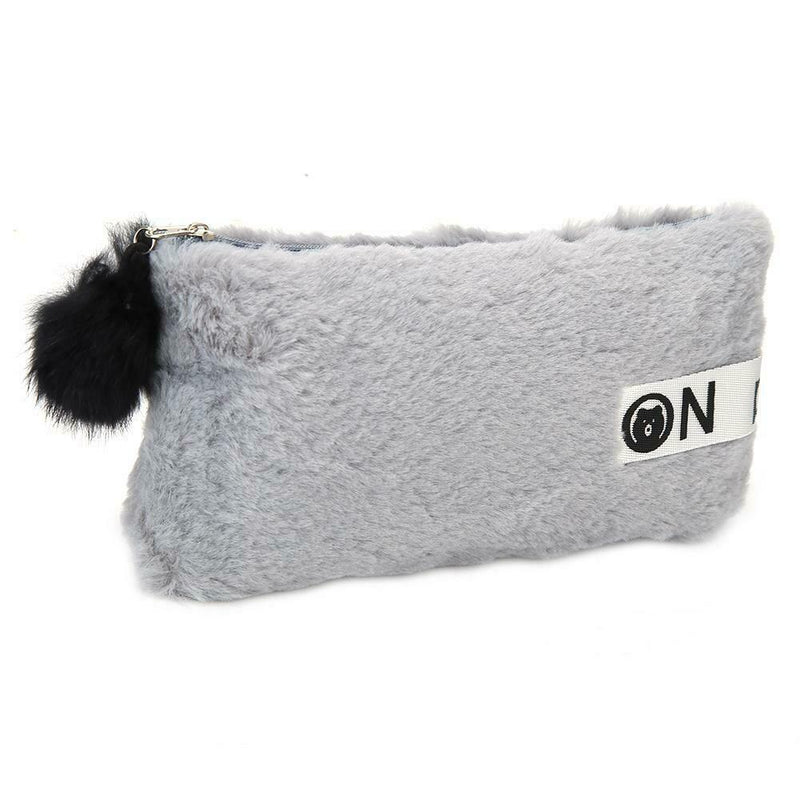 Cute Soft Plush Pencil Bag Stationery Cosmetic Pouch Student Supply (Grey) A