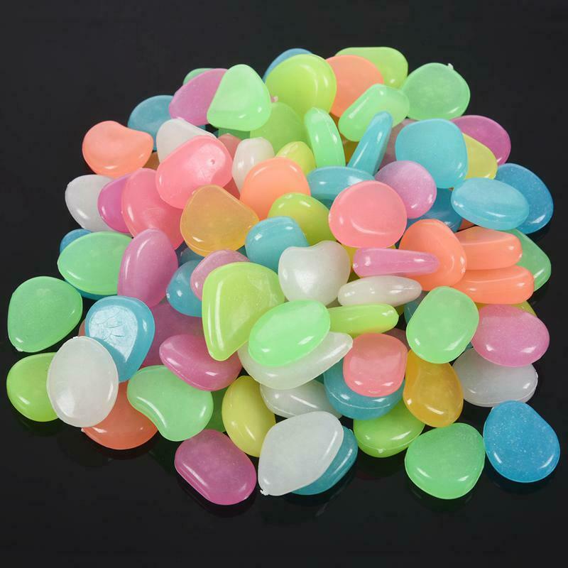 100Pcs Glow In The Dark Stones Pebbles Rock Aquarium Fish Tank Garden Walk