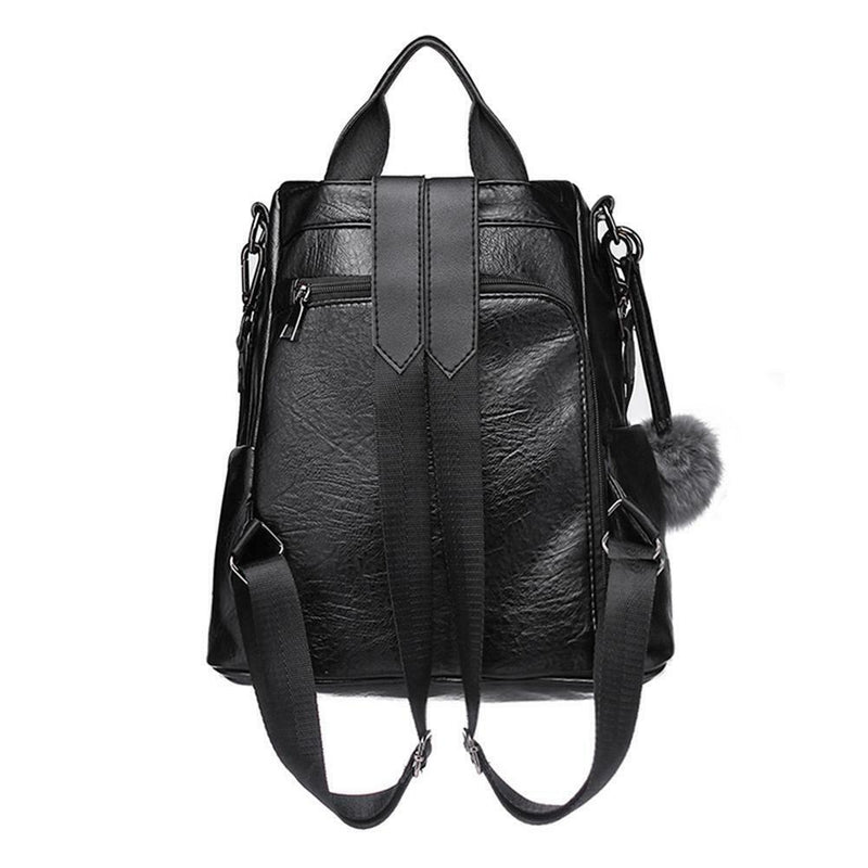 Solid Color Knapsack Women Backpacks Anti-theft PU Leather Rucksack (Black) SN9F